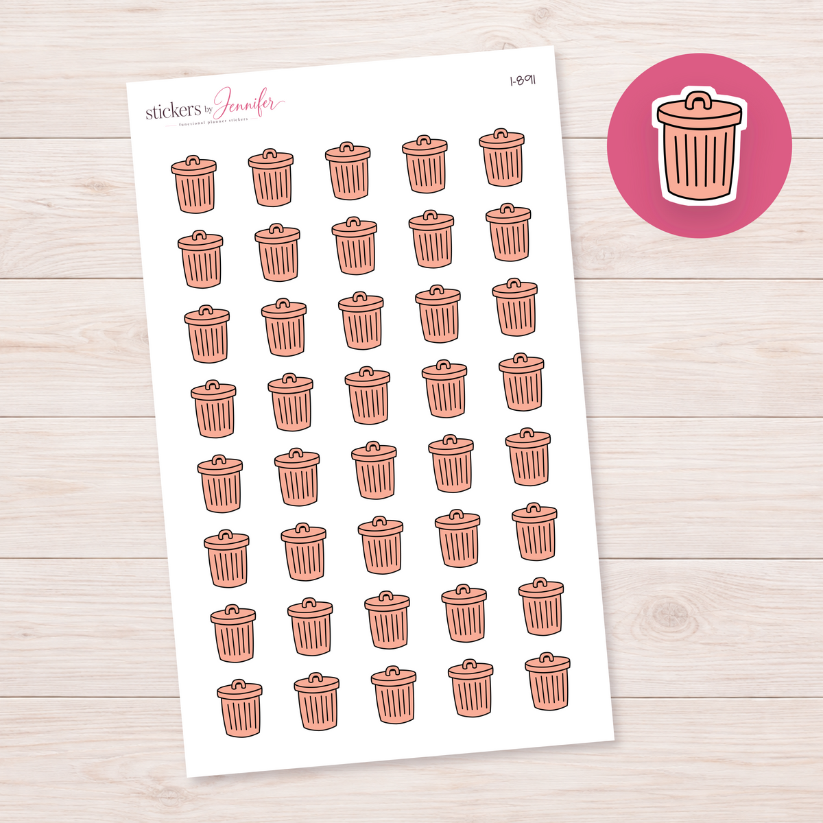 Peach Lidded Trash Can Planner Stickers | I-891