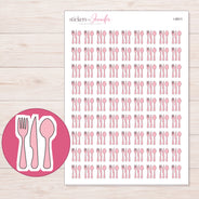 Pink Outline Cutlery Planner Stickers | I-8911 — 5 × 7 inch sheet and enlarged sticker detail