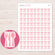 Pink Cutlery Planner Stickers | I-8912 — 5 × 7 inch sheet and enlarged sticker detail