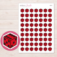 Red Dice Planner Stickers | I-8917 — 5 × 7 inch sheet and enlarged sticker detail