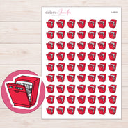 Red Dishwasher Planner Stickers | I-8919 — 5 × 7 inch sheet and enlarged sticker detail