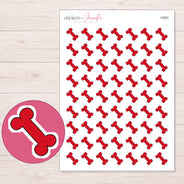 Red Dog Bone Planner Stickers | I-8920 — 5 × 7 inch sheet and enlarged sticker detail