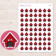Red Dog House Planner Stickers | I-8922 — 5 × 7 inch sheet and enlarged sticker detail