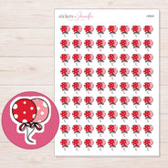 Red Polka Dot Balloon Planner Stickers | I-8924 — 5 × 7 inch sheet and enlarged sticker detail