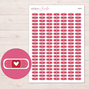 Red Heart Bandage Planner Stickers | I-8925 — 5 × 7 inch sheet and enlarged sticker detail