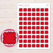 Red Doodle Cloud Label Planner Stickers | I-8926 — 5 × 7 inch sheet and enlarged sticker detail