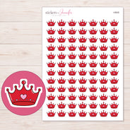 Red Heart Crown Planner Stickers | I-8928 — 5 × 7 inch sheet and enlarged sticker detail