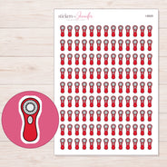 Red Facial Cleansing Brush Planner Stickers | I-8929 — 5 × 7 inch sheet and enlarged sticker detail