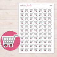 Pink Grocery Cart Planner Stickers | I-8930 — 5 × 7 inch sheet and enlarged sticker detail