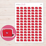 Red Heart Laptop Planner Stickers | I-8931 — 5 × 7 inch sheet and enlarged sticker detail