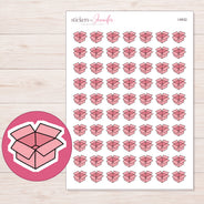 Pink Open Shipping Box Planner Stickers | I-8932 — 5 × 7 inch sheet and enlarged sticker detail