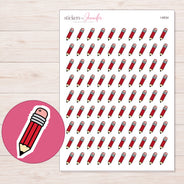 Red Doodle Pencil Planner Stickers | I-8934 — 5 × 7 inch sheet and enlarged sticker detail