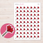 Red Feather Duster Planner Stickers | I-8942 — 5 × 7 inch sheet and enlarged sticker detail