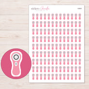 Pink Facial Cleansing Brush Planner Stickers | I-8949 — 5 × 7 inch sheet and enlarged sticker detail