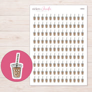 Iced Tea Cup Planner Stickers | I-8954 — 5 × 7 inch sheet and enlarged sticker detail
