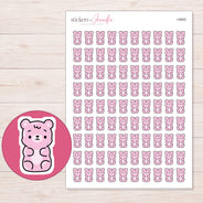 Pastel Pink Gummy Bear Planner Stickers | I-8955 — 5 × 7 inch sheet and enlarged sticker detail