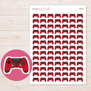 Red Game Controller Planner Stickers | I-8957 — 5 × 7 inch sheet and enlarged sticker detail
