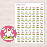 Golf Clubs and Putting Green Planner Stickers | I-8962 — 5 × 7 inch sheet and enlarged sticker detail