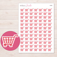 Red Grocery Cart Planner Stickers | I-8965 — 5 × 7 inch sheet and enlarged sticker detail