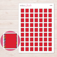 Red Disc-Bound Planner Planner Stickers | I-8966 — 5 × 7 inch sheet and enlarged sticker detail