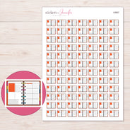 Open Disc-Bound Planner Planner Stickers | I-8967 — 5 × 7 inch sheet and enlarged sticker detail