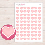 Pastel Pink Watercolor Heart Planner Stickers | I-8971 — 5 × 7 inch sheet and enlarged sticker detail