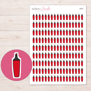 Red Highlighter Planner Stickers | I-8972 — 5 × 7 inch sheet and enlarged sticker detail