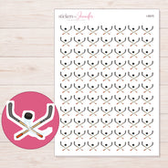 Hockey Sticks and Puck Planner Stickers | I-8975 — 5 × 7 inch sheet and enlarged sticker detail