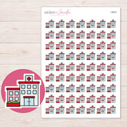 Red Hospital Building Planner Stickers | I-8976 — 5 × 7 inch sheet and enlarged sticker detail