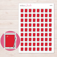 Red Tablet and Stylus Planner Stickers | I-8979 — 5 × 7 inch sheet and enlarged sticker detail