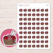 Red Yarn Basket Planner Stickers | I-8983 — 5 × 7 inch sheet and enlarged sticker detail