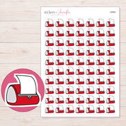 Red Label Printer Planner Stickers | I-8986 — 5 × 7 inch sheet and enlarged sticker detail