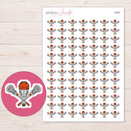 Lacrosse Sticks and Helmet Planner Stickers | I-8987 — 5 × 7 inch sheet and enlarged sticker detail