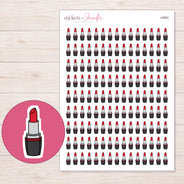 Red Lipstick Planner Stickers | I-8992 — 5 × 7 inch sheet and enlarged sticker detail