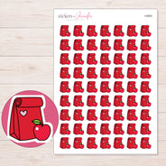 Red Lunch Bag and Apple Planner Stickers | I-8993 — 5 × 7 inch sheet and enlarged sticker detail
