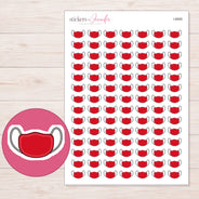 Red Face Mask Planner Stickers | I-8995 — 5 × 7 inch sheet and enlarged sticker detail