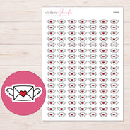 Winged Heart Envelope Planner Stickers | I-8996 — 5 × 7 inch sheet and enlarged sticker detail