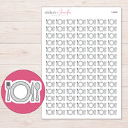 Plate and Cutlery Planner Stickers | I-8998 — 5 × 7 inch sheet and enlarged sticker detail