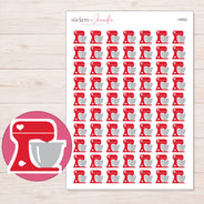 Red Heart Stand Mixer Planner Stickers | I-9002 — 5 × 7 inch sheet and enlarged sticker detail