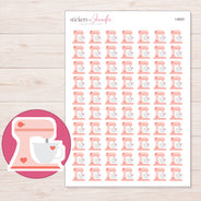 Pastel Pink Stand Mixer Planner Stickers | I-9003 — 5 × 7 inch sheet and enlarged sticker detail
