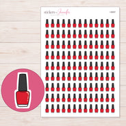 Red Nail Polish Planner Stickers | I-9007 — 5 × 7 inch sheet and enlarged sticker detail