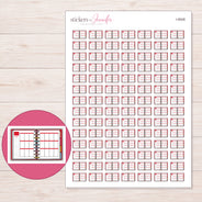 Open Red Weekly Planner Planner Stickers | I-9008 — 5 × 7 inch sheet and enlarged sticker detail