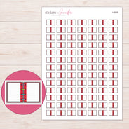 Open Red Mini Notebook Planner Stickers | I-9009 — 5 × 7 inch sheet and enlarged sticker detail