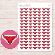 Red Bow Underwear Planner Stickers | I-9010 — 5 × 7 inch sheet and enlarged sticker detail