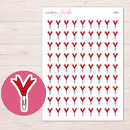 Red Ribbon Paper Clip Planner Stickers | I-9011 — 5 × 7 inch sheet and enlarged sticker detail