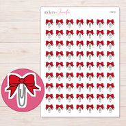 Red Bow Paper Clip Planner Stickers | I-9012 — 5 × 7 inch sheet and enlarged sticker detail