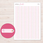 Pastel Pink Pencil Planner Stickers | I-9018 — 5 × 7 inch sheet and enlarged sticker detail