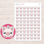 Pink Kawaii Piggy Bank Planner Stickers | I-9021 — 5 × 7 inch sheet and enlarged sticker detail