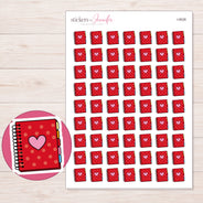 Red Polka Dot Heart Planner Planner Stickers | I-9028 — 5 × 7 inch sheet and enlarged sticker detail