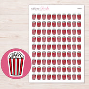 Red Striped Popcorn Tub Planner Stickers | I-9034 — 5 × 7 inch sheet and enlarged sticker detail
